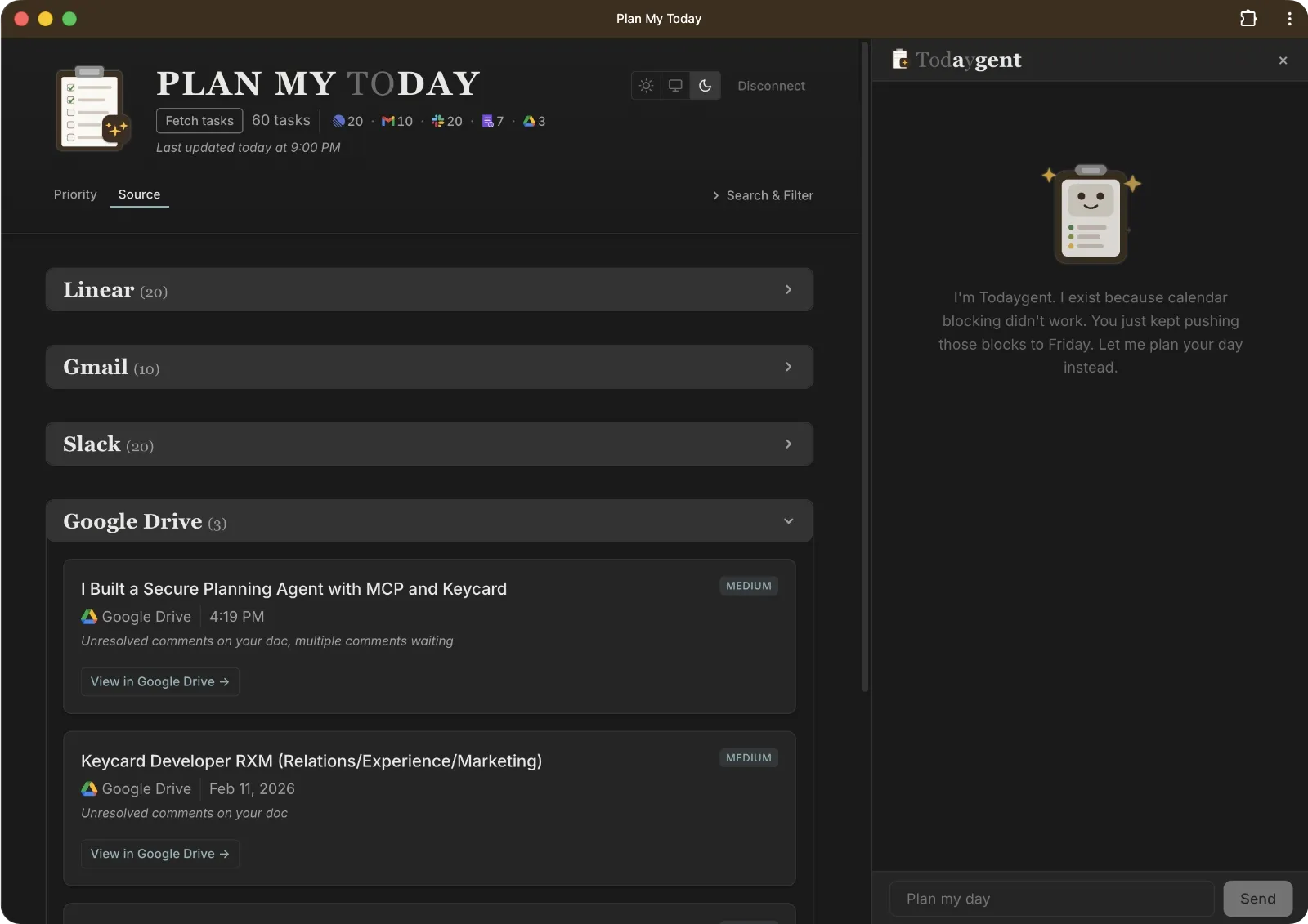 Plan My Today dashboard - source