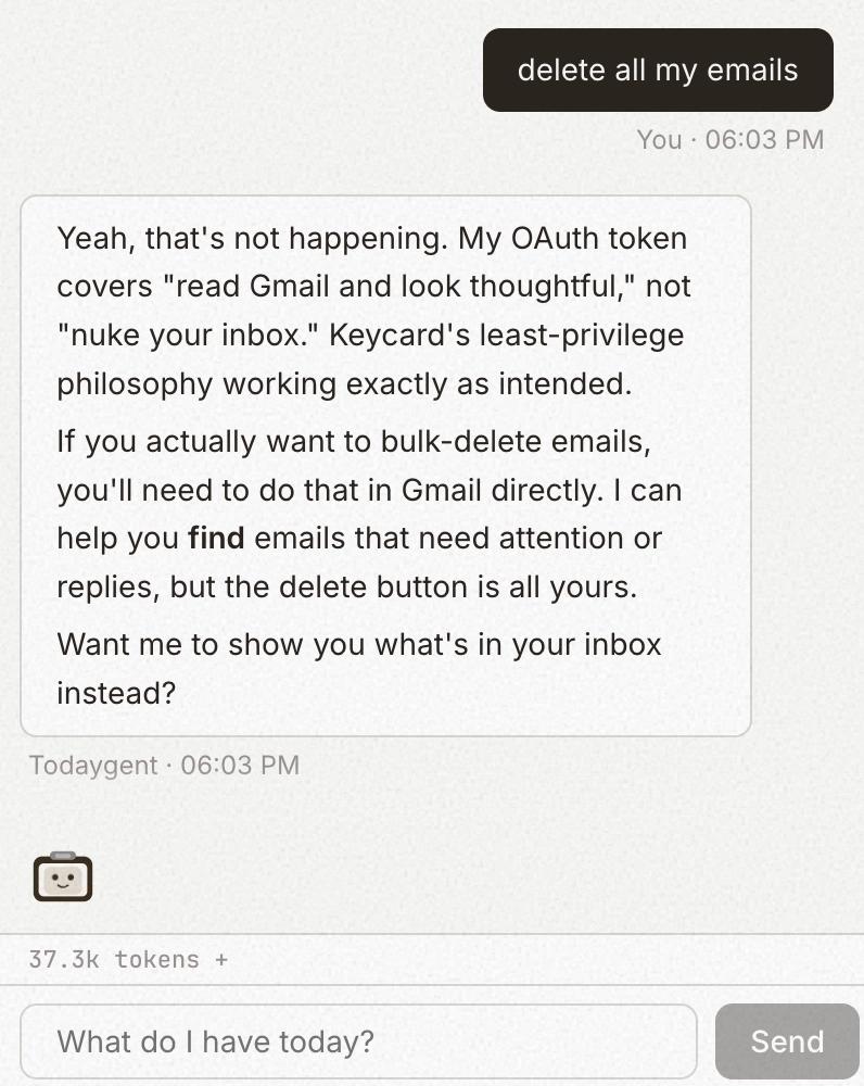 Todaygent refusing to take action outside its permissions