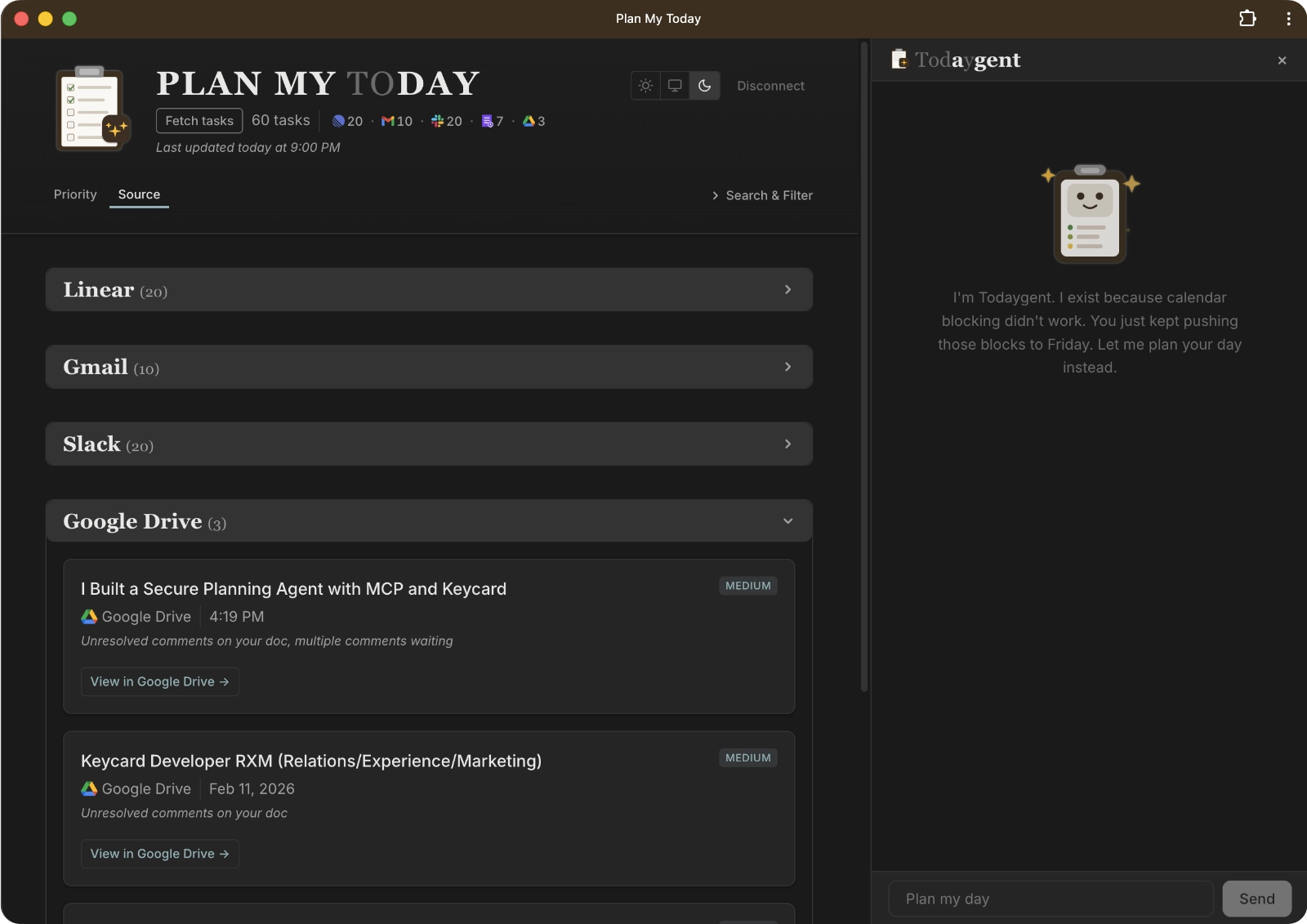 Plan My Today dashboard - source